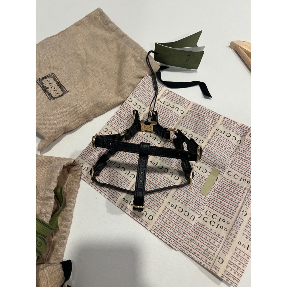 Gucci Dog Harness Pet XS Black Demetra Dollar Pig Print 692965 New